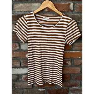 Madewell Slim Ribbed Tee Striped Scoop Neck - Size Medium